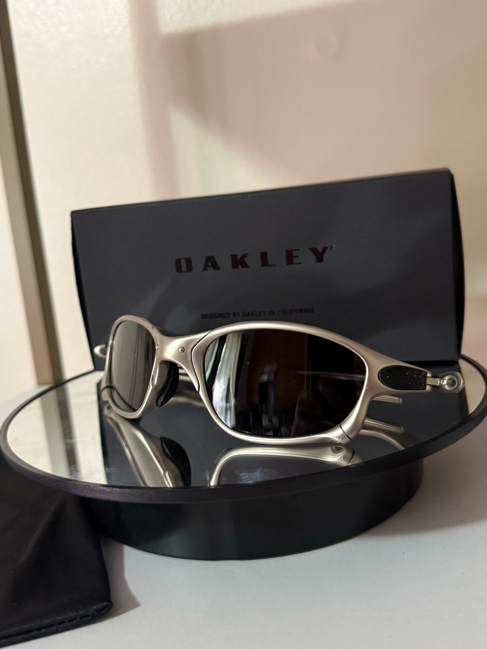 Oakley Sunglasses Satin Silver Frame with Black Lenses